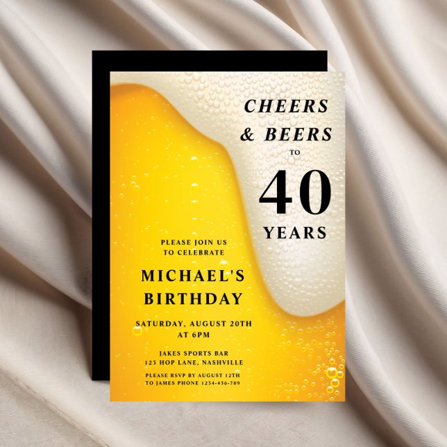 Convite Parabéns e Cervejas 40º Aniversário (Cheers And Beers 40th Birthday Invitation)