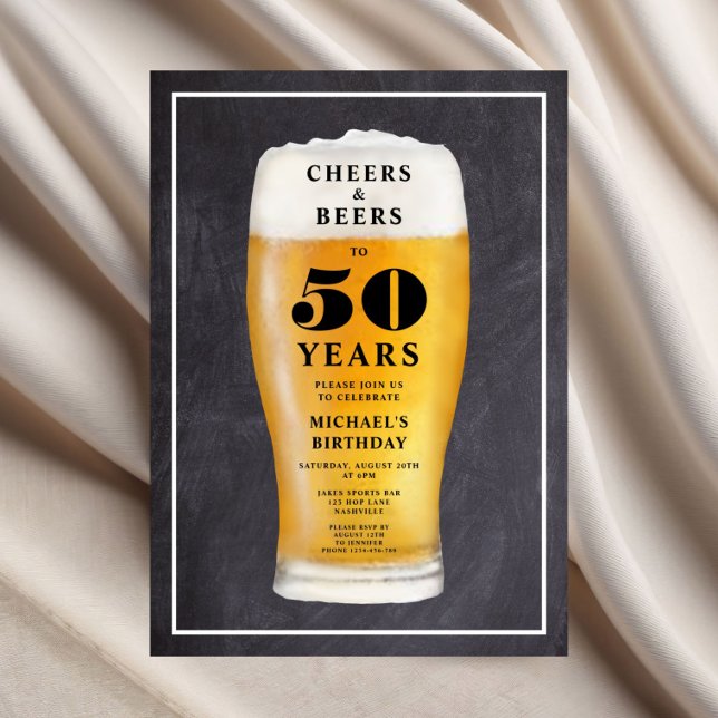 Convite Parabéns e Cervejas 50º Aniversário (Cheers And Beers 50th Birthday Invitation)