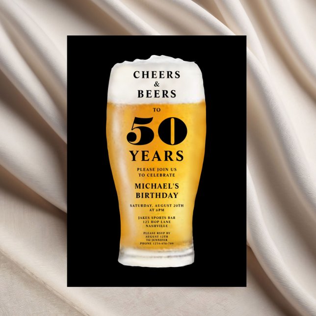 Convite Parabéns e Cervejas 50º Aniversário (Cheers And Beers 50th Birthday Invitation)