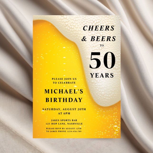 Convite Parabéns e Cervejas 50º Aniversário (Cheers And Beers 30th Birthday Invitation)