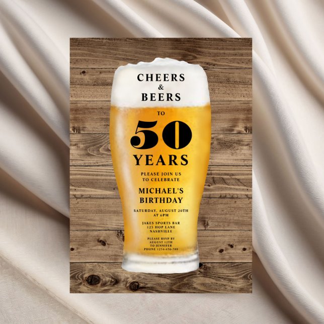 Convite Parabéns e Cervejas 50º Aniversário (Cheers And Beers 50th Birthday Invitation)
