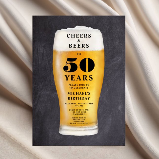 Convite Parabéns e Cervejas 50º Aniversário (Cheers And Beers 50th Birthday Invitation)