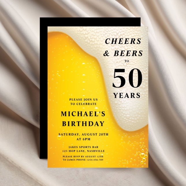 Convite Parabéns e Cervejas 50 Anos (Cheers And Beers 50th Birthday Invitation)