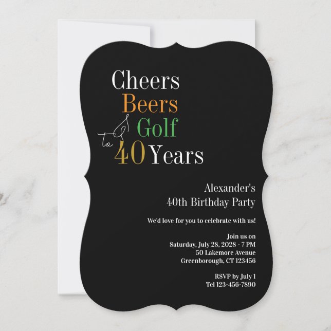 Convite Parabéns e Cervejas de Golfe Aniversário de 40 Ano (Frente)