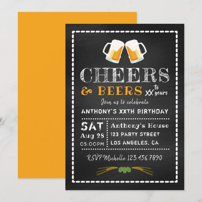 Convite Parabéns e Cervejas Quadro de Giz Aniversário Marc (Frente/Verso)