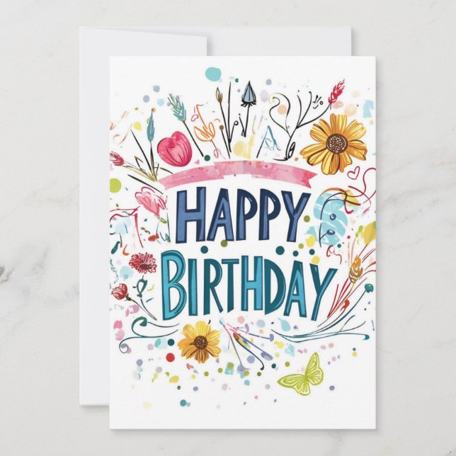 Convite Parabéns e Doodles Aniversário (Frente)