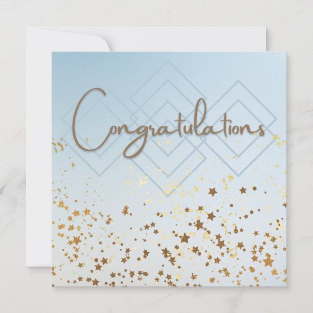 Convite Parabéns em azul claro e ouro (Frente)