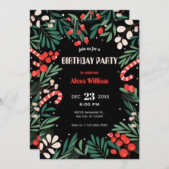 Convite Parabéns florais negros (Frente/Verso)