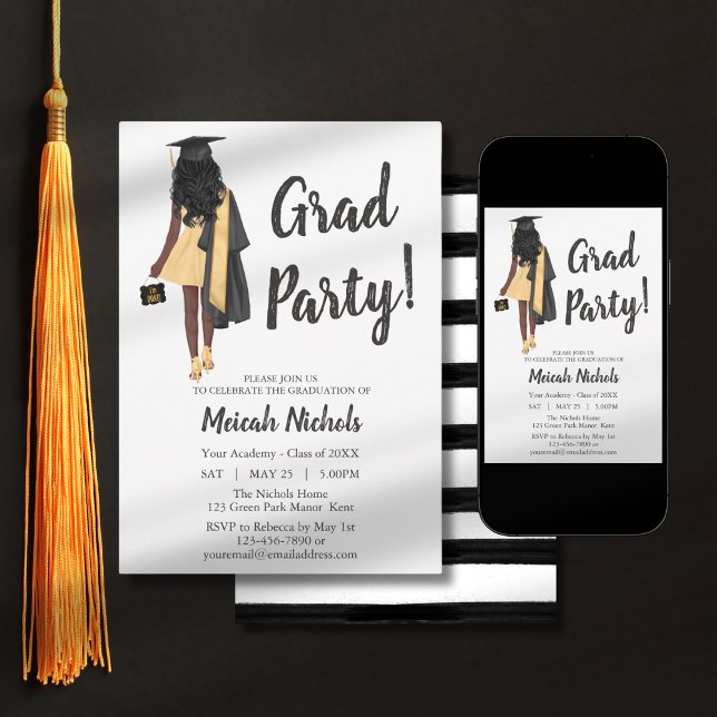 Convite Parabéns Graduada Menina Afro-Americana Negra (Criador carregado)