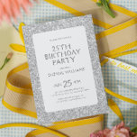 Convite Parabéns minimalistas com brilho branco<br><div class="desc">Feliz convite de 25 de aniversário com um fundo de textura brilhante branco com texto personalizável em cinzas. O convite de aniversário pode ser usado para qualquer aniversário.</div>