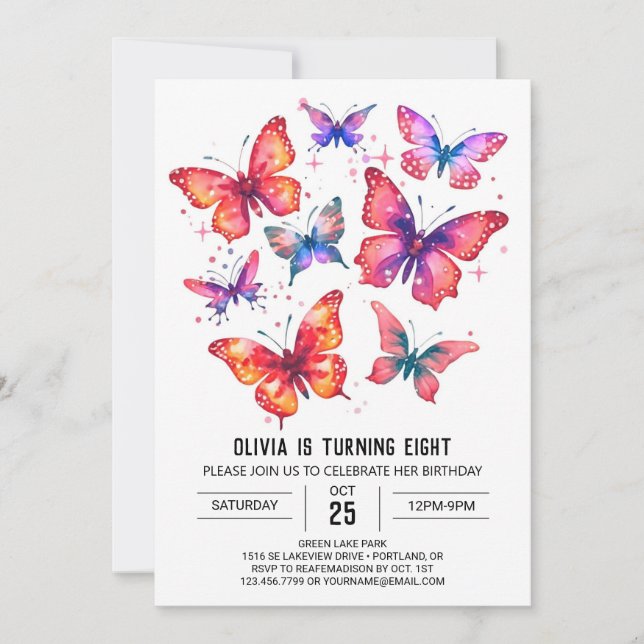 Convite Parabéns para a garota de borboleta (Frente)