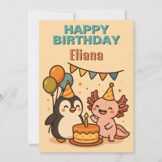 Convite Parabéns para Pinguin e axolotl