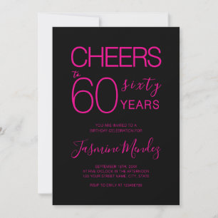 Convite Parabéns pelos 60 anos Elegante Preto Rosa Anivers