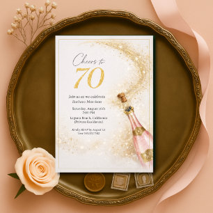 Convite Parabéns pelos 70 anos Champanhe Rosa Ouro