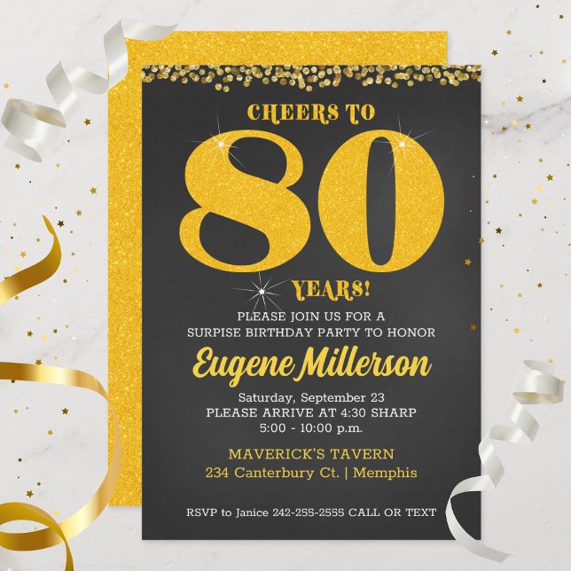 Convite Parabéns pelos 80 Anos de Idade 80º Oitenta (80th Birthday Cheers to 80 Years)