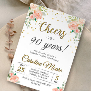 Convite Parabéns pelos Noventa Anos Festa de Aniversário d