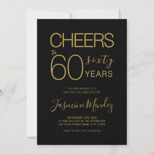 Convite Parabéns por 60 anos Aniversário Elegante Preto Do