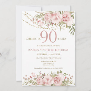 Convite Parabéns Rosa por 90 Anos de Idade para Ela