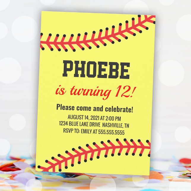 Convite Parabéns Simples (Simple Softball Birthday Invitation)