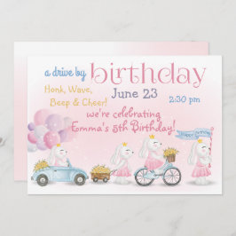 Convite Parada de Pastel Pink Bunnies Dirige Por Aniversár