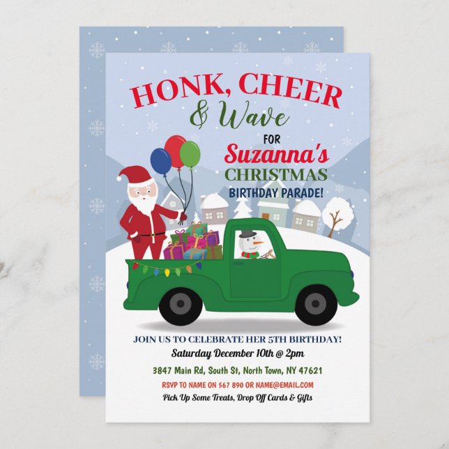 Convite Parada do Partido Elf Verde de Aniversário dos Pap (Frente/Verso)