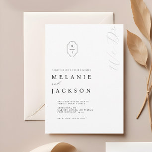 Convite Parada Mínima de Monograma Personalizado Preto e B