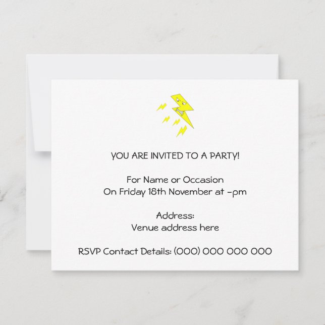 Convite Parafuso de relâmpago irritado. Amarelo no branco (Frente)