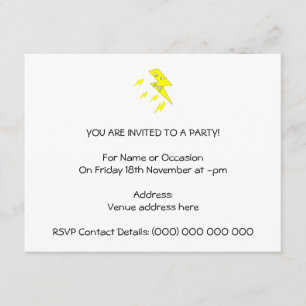 Convite Parafuso de relâmpago irritado. Amarelo no branco