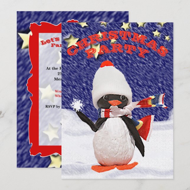 Convite Paraíso Adorável de Pinguim de Natal Nevado (Frente/Verso)