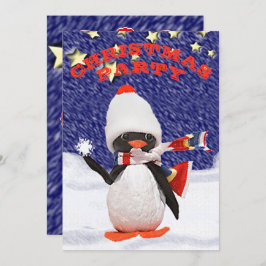 Convite Paraíso Adorável de Pinguim de Natal Snowy