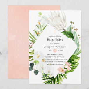 Convite Paraíso Tropical Floral Batismo Lush Blush