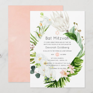 Convite Paraíso Tropical Floral Blush Lush Bat Mitzvah