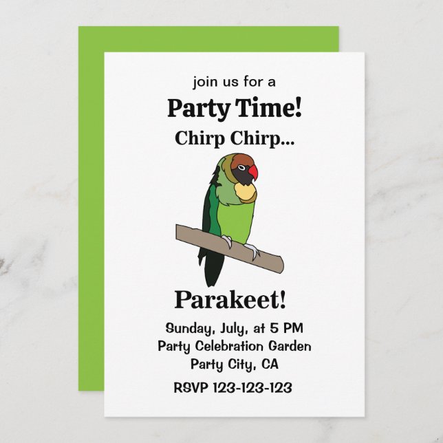 Convite Parakeet Bird Funny Party (Frente/Verso)
