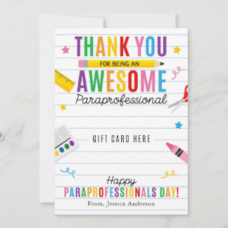 Convite Paraprofessional Appreciation Day Gift Card Holder