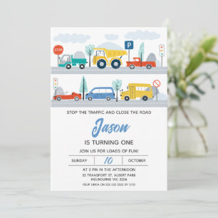 Convite Parar O primeiro aniversario De Transporte Colorid