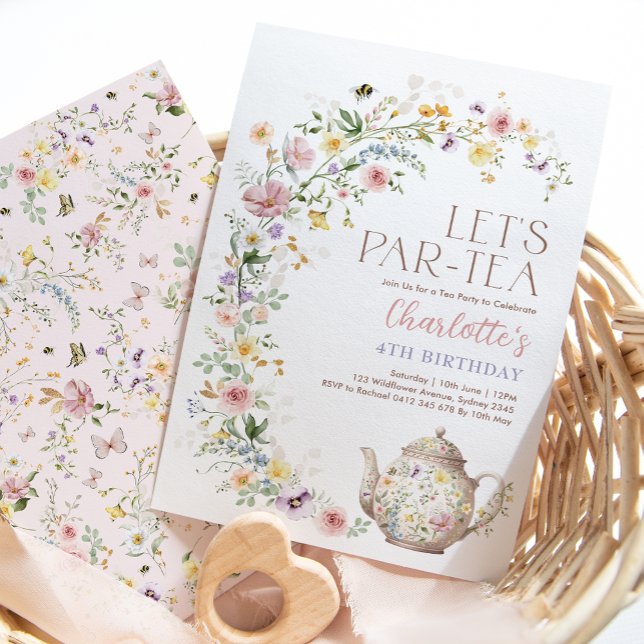 Convite Parceira de chá Elegante do Jardim de Flor Selvage (Criador carregado)