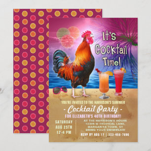 Convite Parceiro Cocktail Tropical Rooster Engraçado Anive