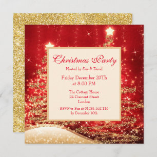 Convite Parceiro de Natal Árvores Espumantes Vermelhas com