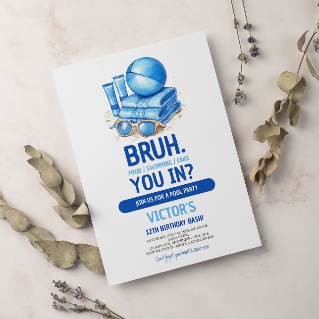 Convite Parceiro de Piscina Azul BRUH Aniversário (Criador carregado)