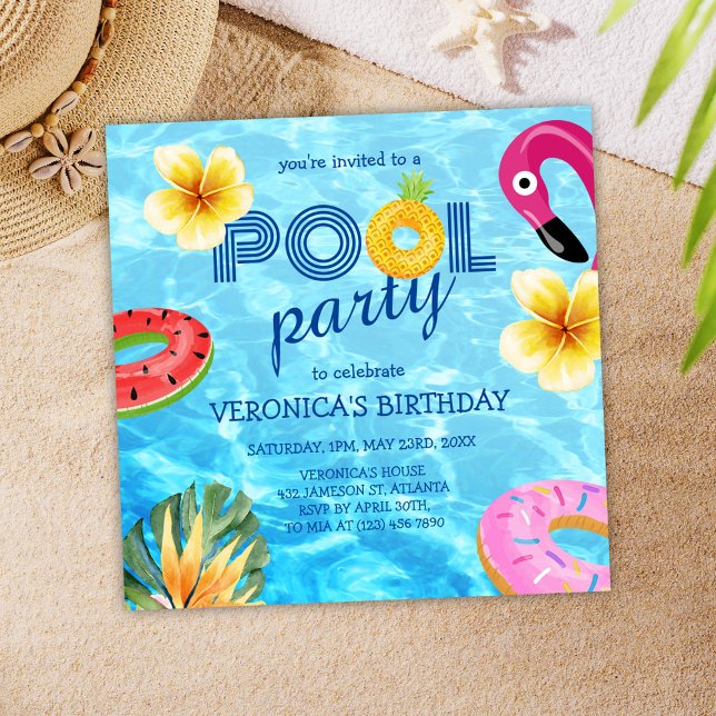 Convite Parceiro de piscina, verão, diversão de água, aniv (Pool Party Summer Water Fun Birthday Invitation)