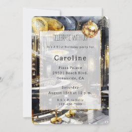 Convite Parceiro Dourado Black Night Club Disco Ball Anive