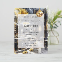 Convite Parceiro Dourado Black Night Club Disco Ball Anive
