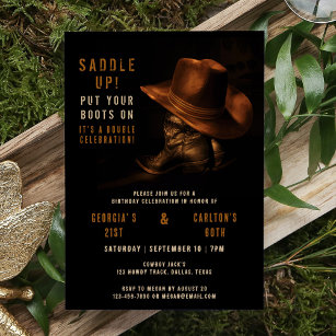 Convite Parceiro País de Aniversário Oeste Cowboy Hat Boot