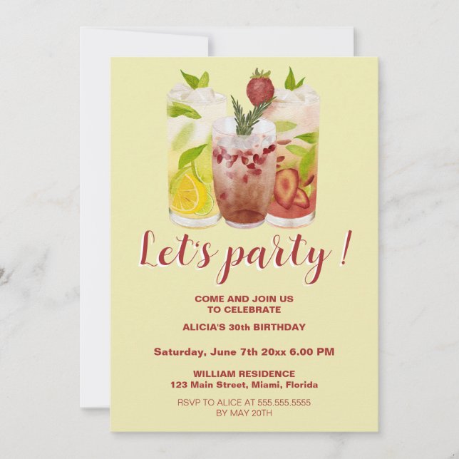 Convite Parceiro Pastel Yellow Summer Coctail Aniversário (Frente)