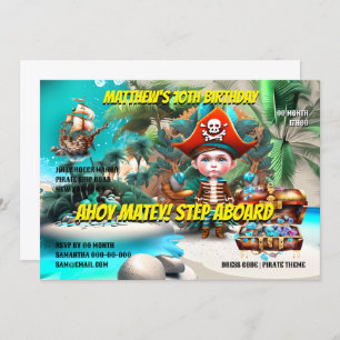 Convite Parceiro pirata do aniversário do garoto swashbuck