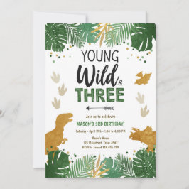 Convite Parceiro Selvagem Três Dino Dourado Nascimento do 