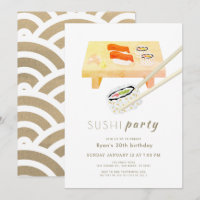 Parceiro Sushi Moderno Branco e Dourado Aniversári