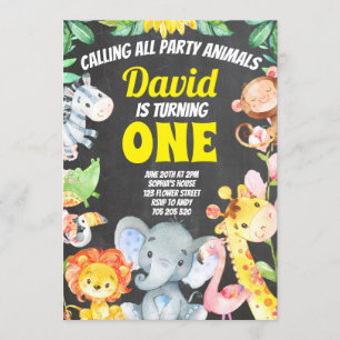 Convite Parceiros Festas Menino Nascimento Safari Chalkboa