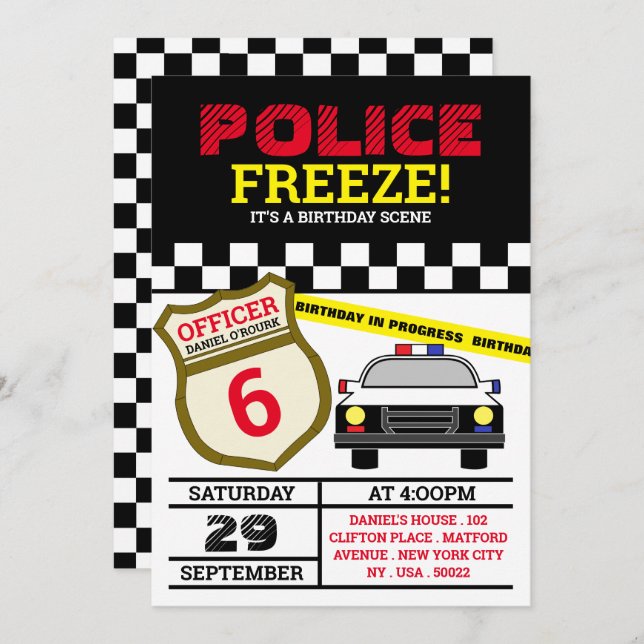 Convite Pare! Festa de aniversário policial (Frente/Verso)