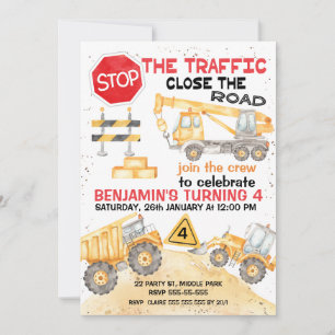 Convite Pare o Tráfego Construção de Estrada Aniversário
